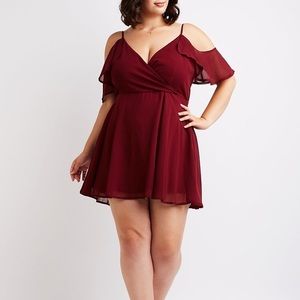 Burgundy Off The Shoulder Flowy Dress